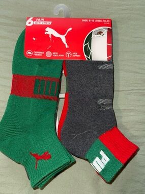 PUMA Men’s 6-Pack Quarter Crew Socks— NEW Mexico Competition Sock Shoe size 8-12